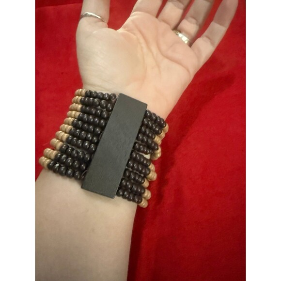 Chunky Wood Bead Stretch Bracelet Earthy Boho Wood Nymph Quirky Lightweight - Picture 6 of 8